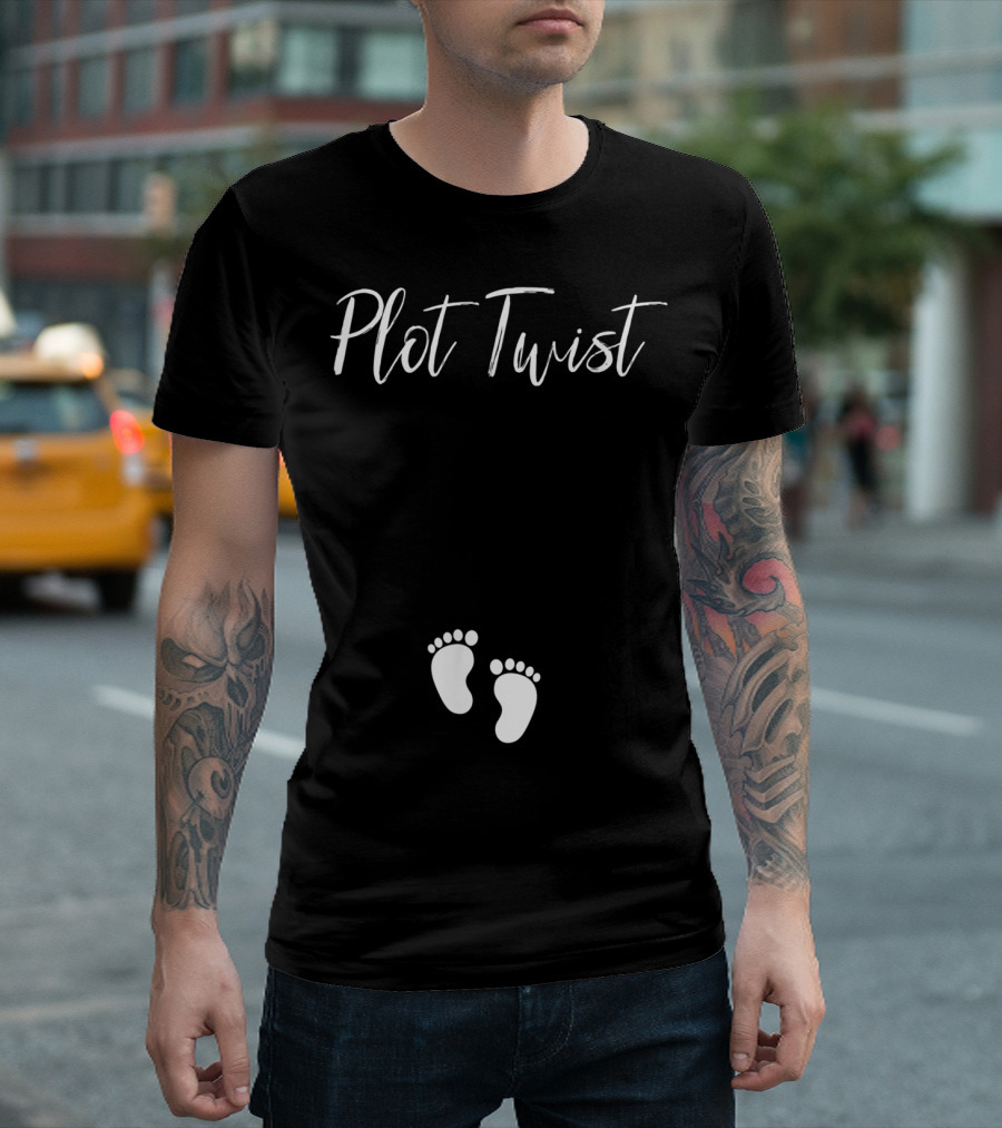 Plot Twist Bookish Pregnancy Announcement with Baby Footprints T-Shirt