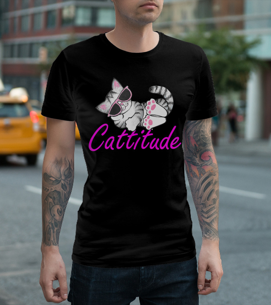 Cattitude Cool Cat Kitten Humor with Sunglasses T-Shirt