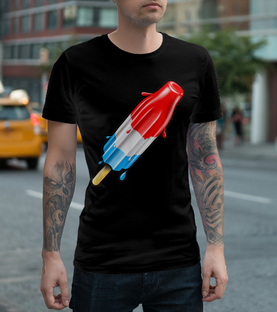 Cool Vintage 4th of July Summertime Popsicle Melting in Red White Blue Colors T-Shirt