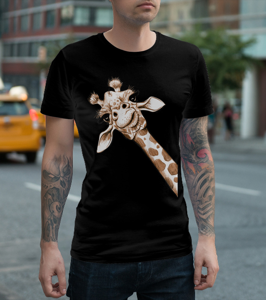 Curious Giraffe Zoo Animal Sketch with Funny Expression T-Shirt