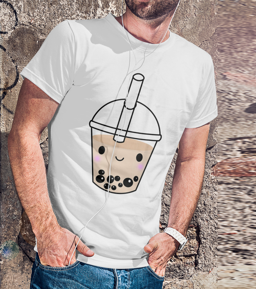 Kawaii Smiling Boba Milk Tea Drink With Bubbles T-Shirt