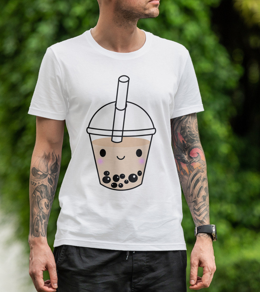 Kawaii Smiling Boba Milk Tea Drink With Bubbles T-Shirt
