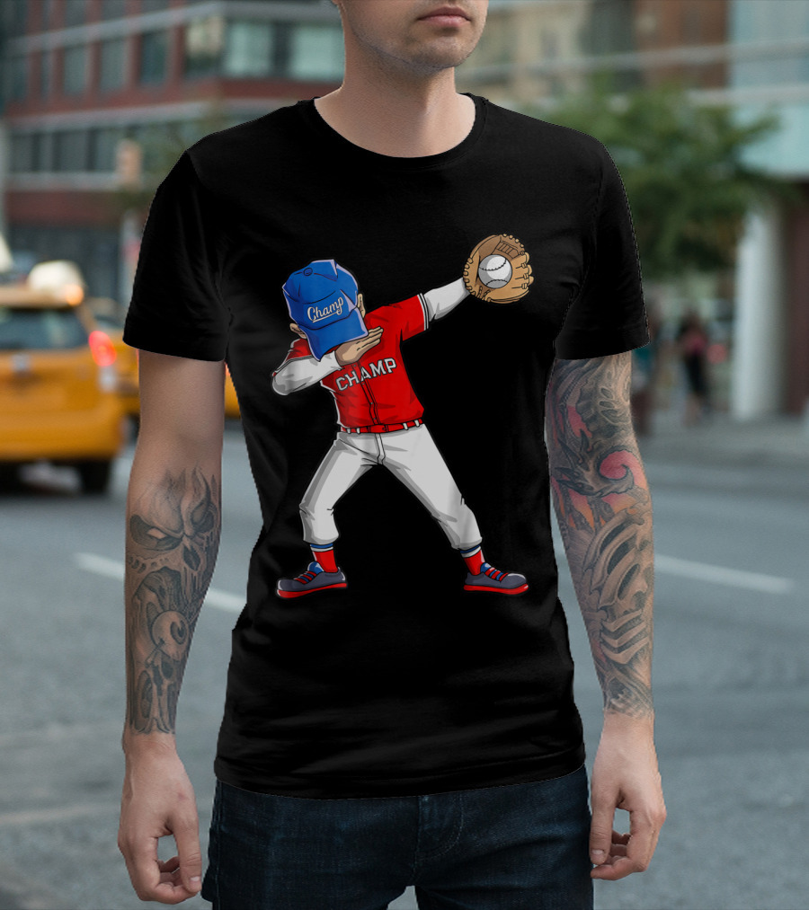 Dabbing Baseball Boys Men Kids Champ Catcher Pitcher T-Shirt