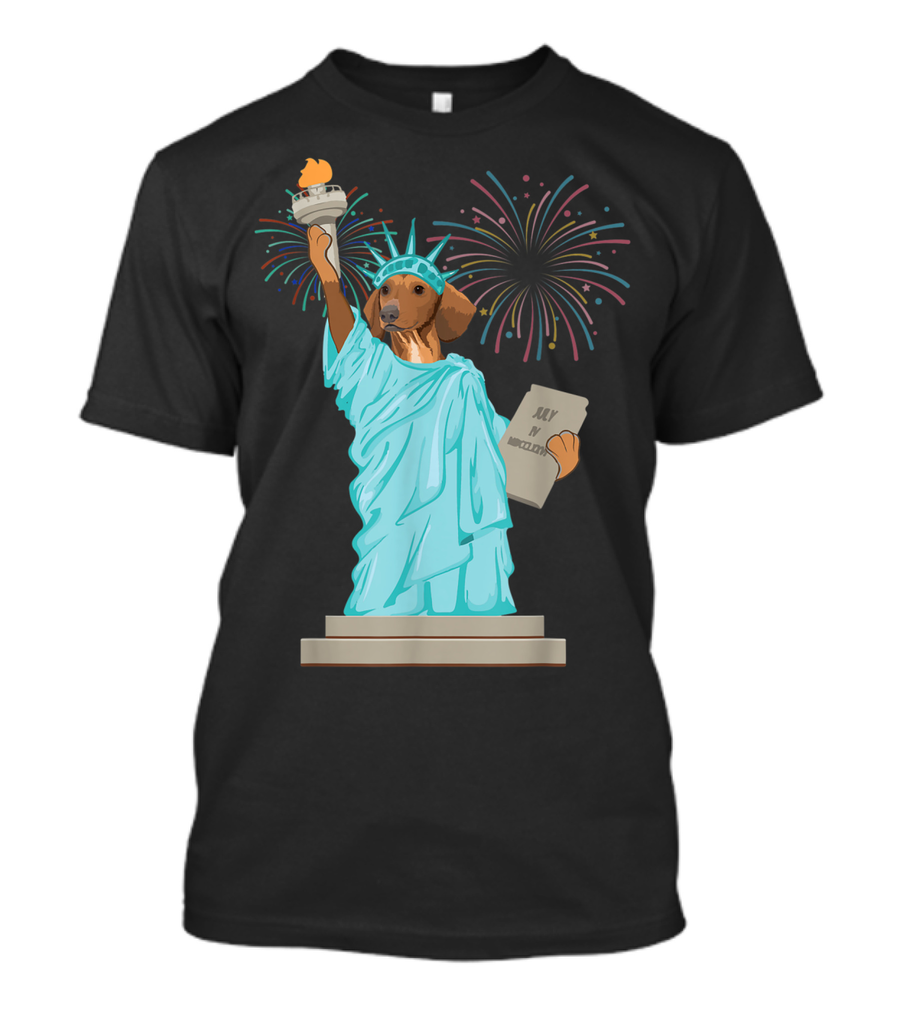 Dachshund With Statue Of Liberty And July Independence Fireworks T-Shirt