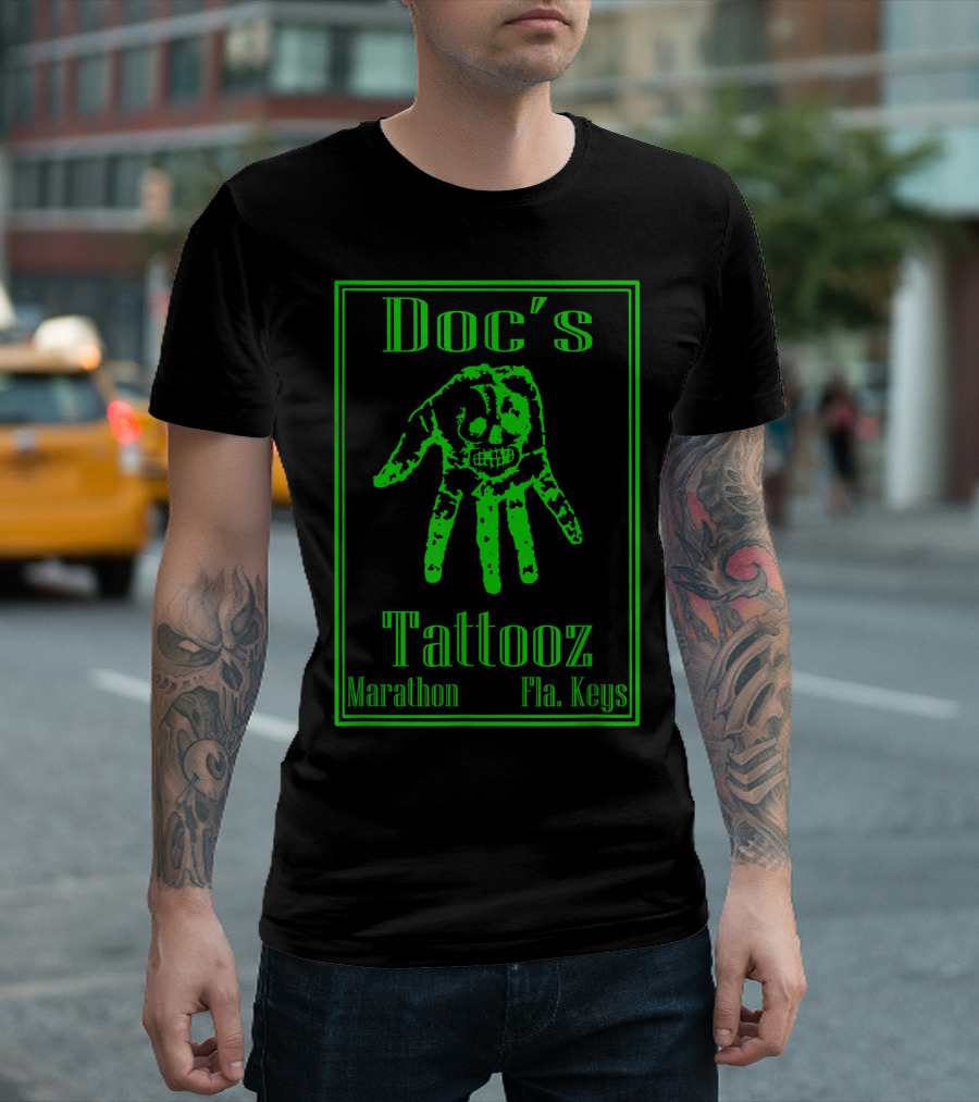 Doc's Tattooz Marathon Fla. Keys Skeleton Hand T-Shirt