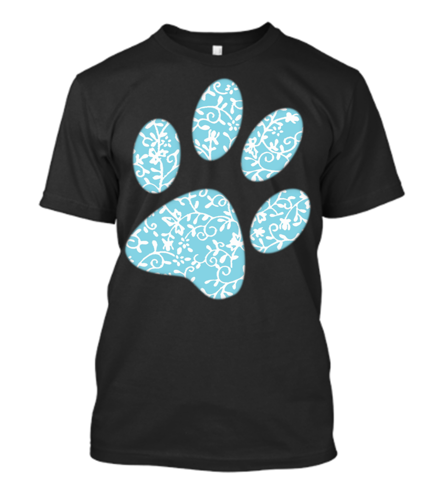 Dog Cat Paw Print Blue Floral Animal Lover T-Shirt