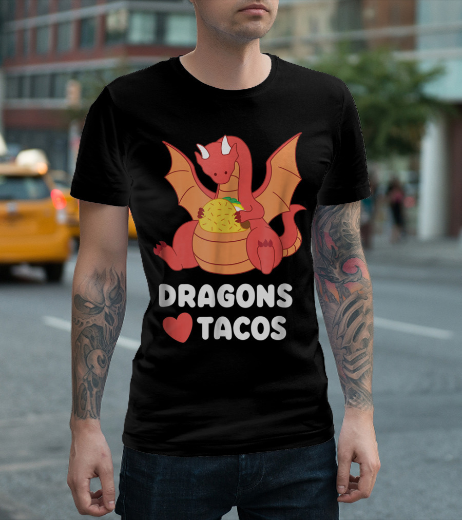 Dragons Love Tacos Heart Dragon Lovers Adult Kids T-Shirt