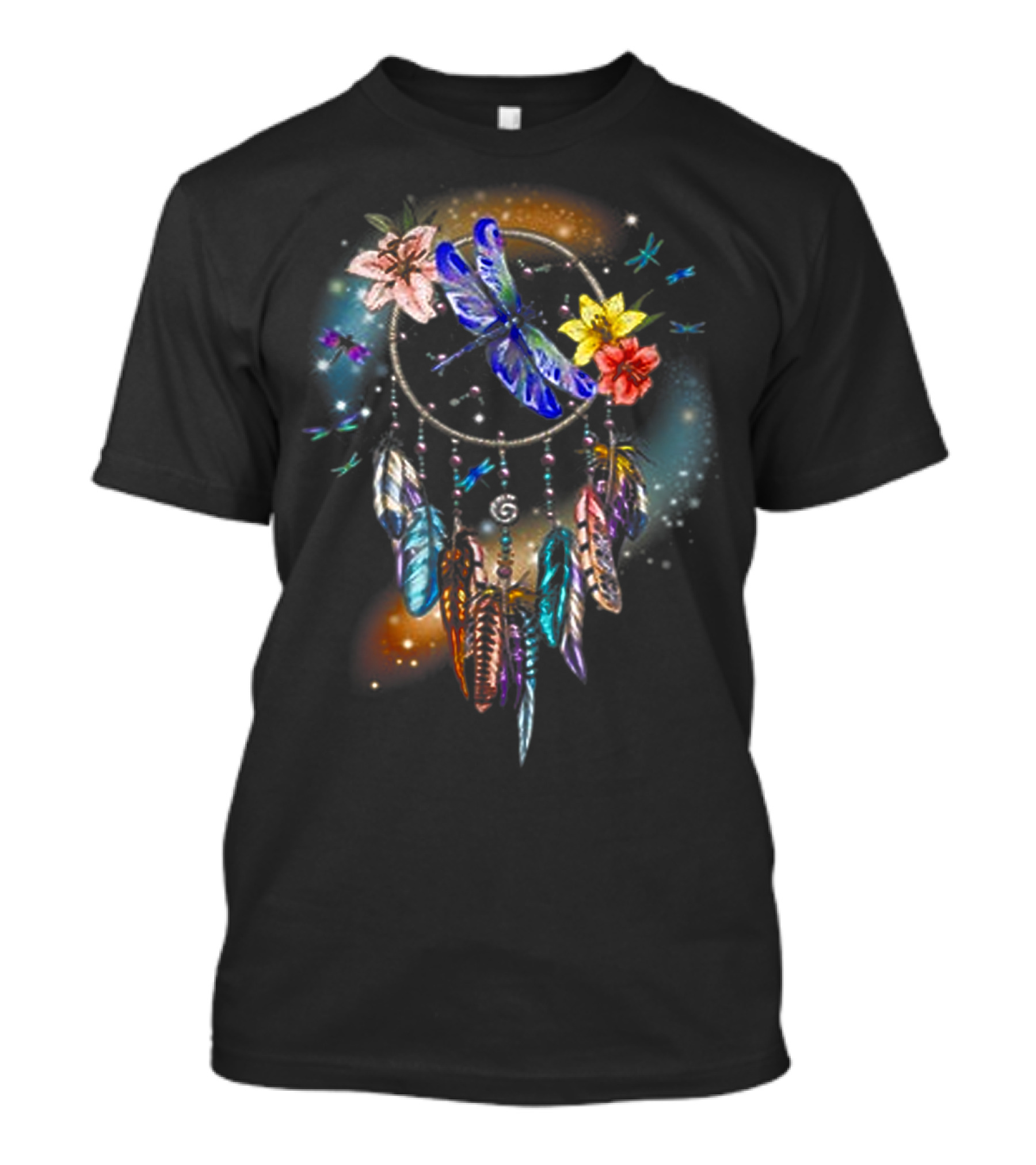 Dreamcatcher Dragonfly Floral Feathers Harmony T-Shirt