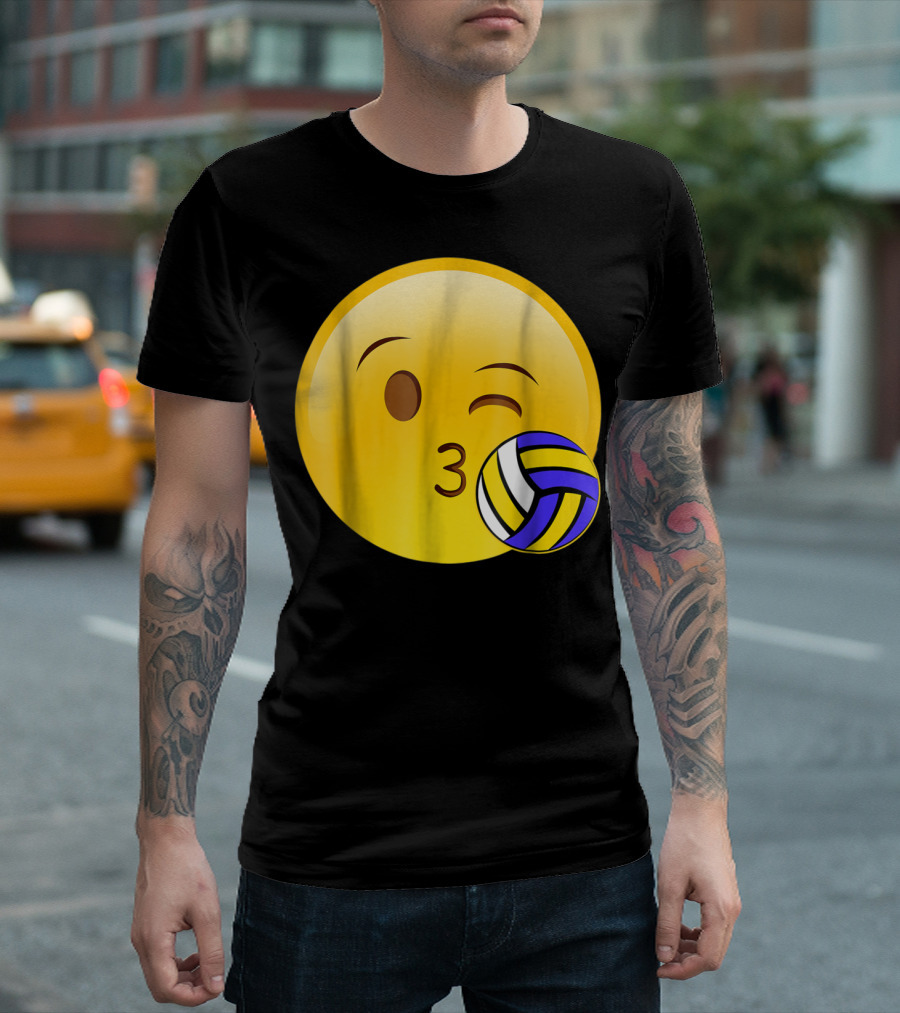 Kissing Emoji Winking Volleyball Cute Funny Sport T-Shirt