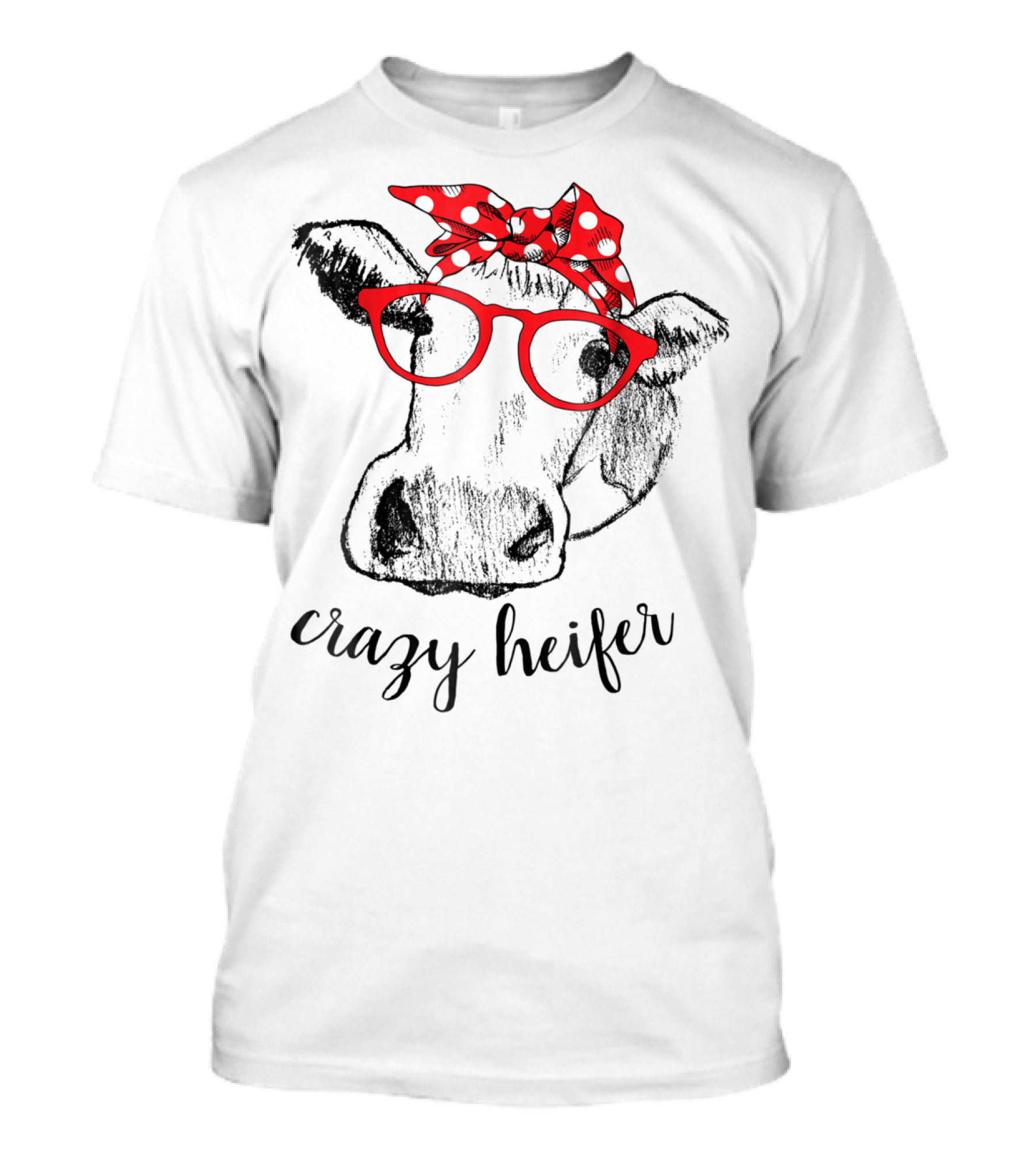 Crazy Heifer Cow Red Glasses Polka Dot Bandana T-Shirt