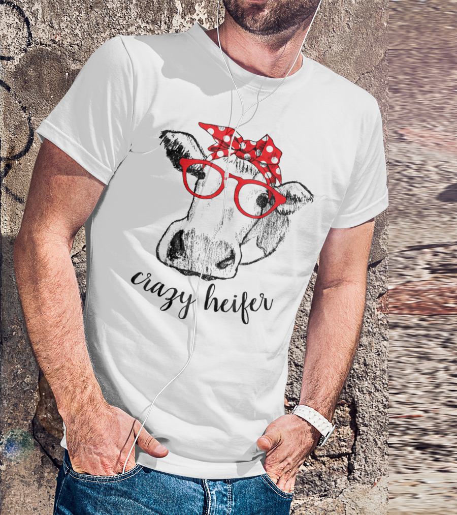 Crazy Heifer Cow Red Glasses Polka Dot Bandana T-Shirt