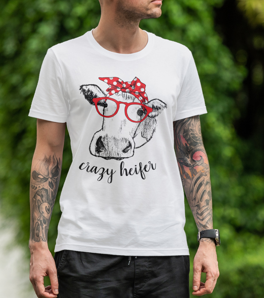 Crazy Heifer Cow Red Glasses Polka Dot Bandana T-Shirt