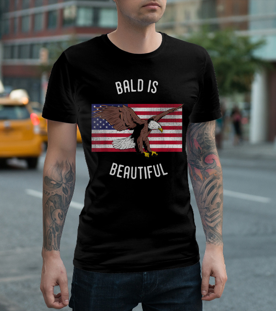 Bald Is Beautiful USA Bald Eagle American Flag T-Shirt