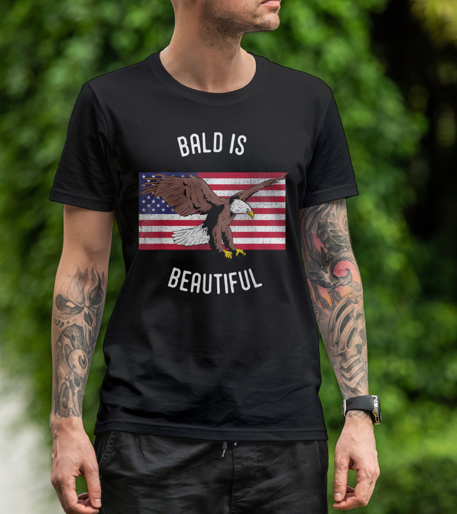 Bald Is Beautiful USA Bald Eagle American Flag T-Shirt