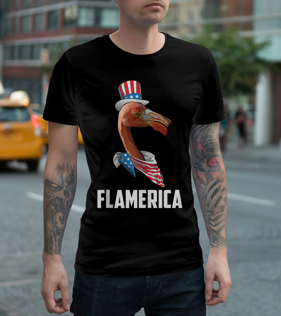 Flamerica Patriotic Flamingo With Top Hat T-Shirt