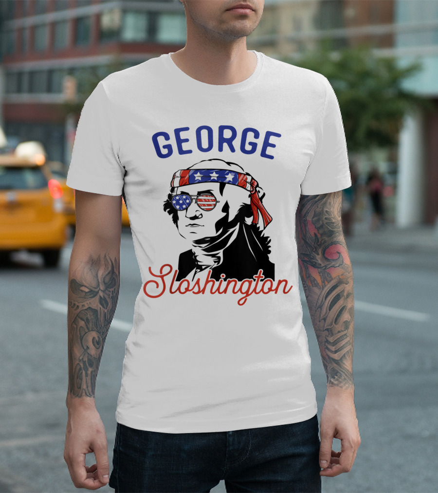 George Sloshington Funny Independence Day American Flag Bandana And Sunglasses T-Shirt