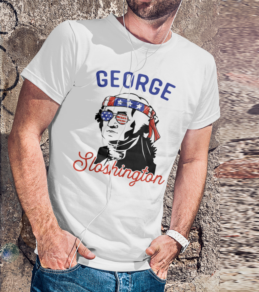 George Sloshington Funny Independence Day American Flag Bandana And Sunglasses T-Shirt