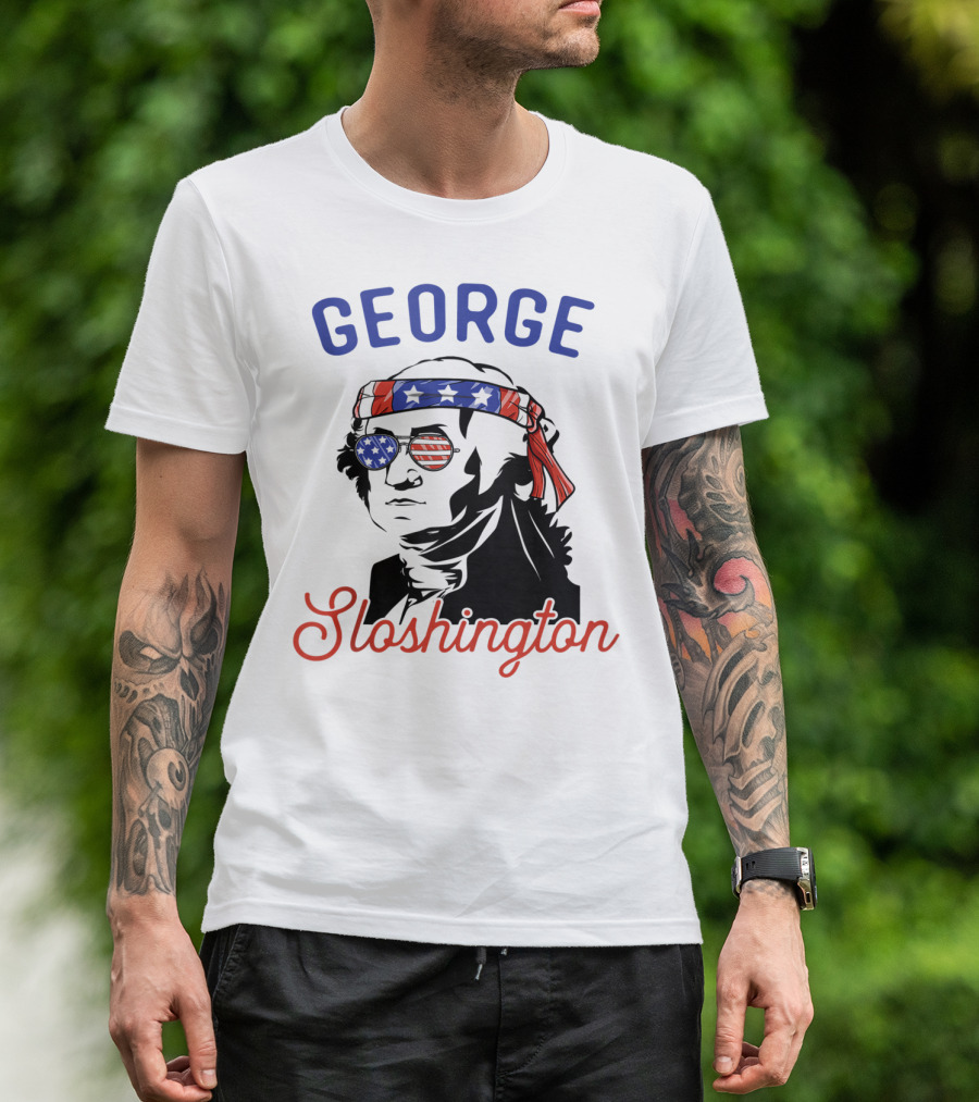 George Sloshington Funny Independence Day American Flag Bandana And Sunglasses T-Shirt