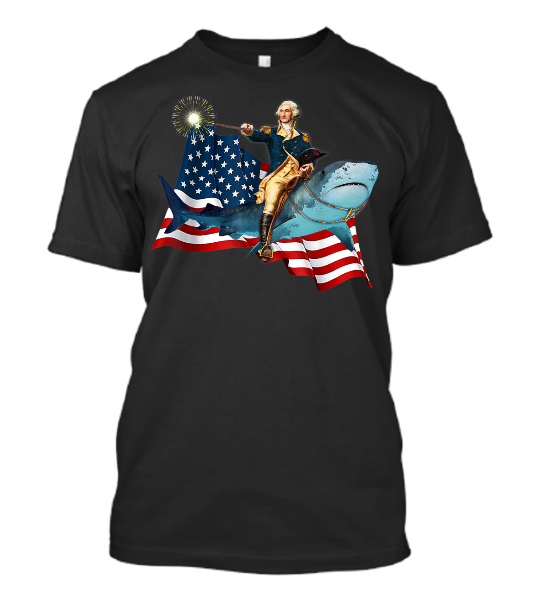 George Washington Riding Shark With American Flag For 4th Of July USA T-Shirt