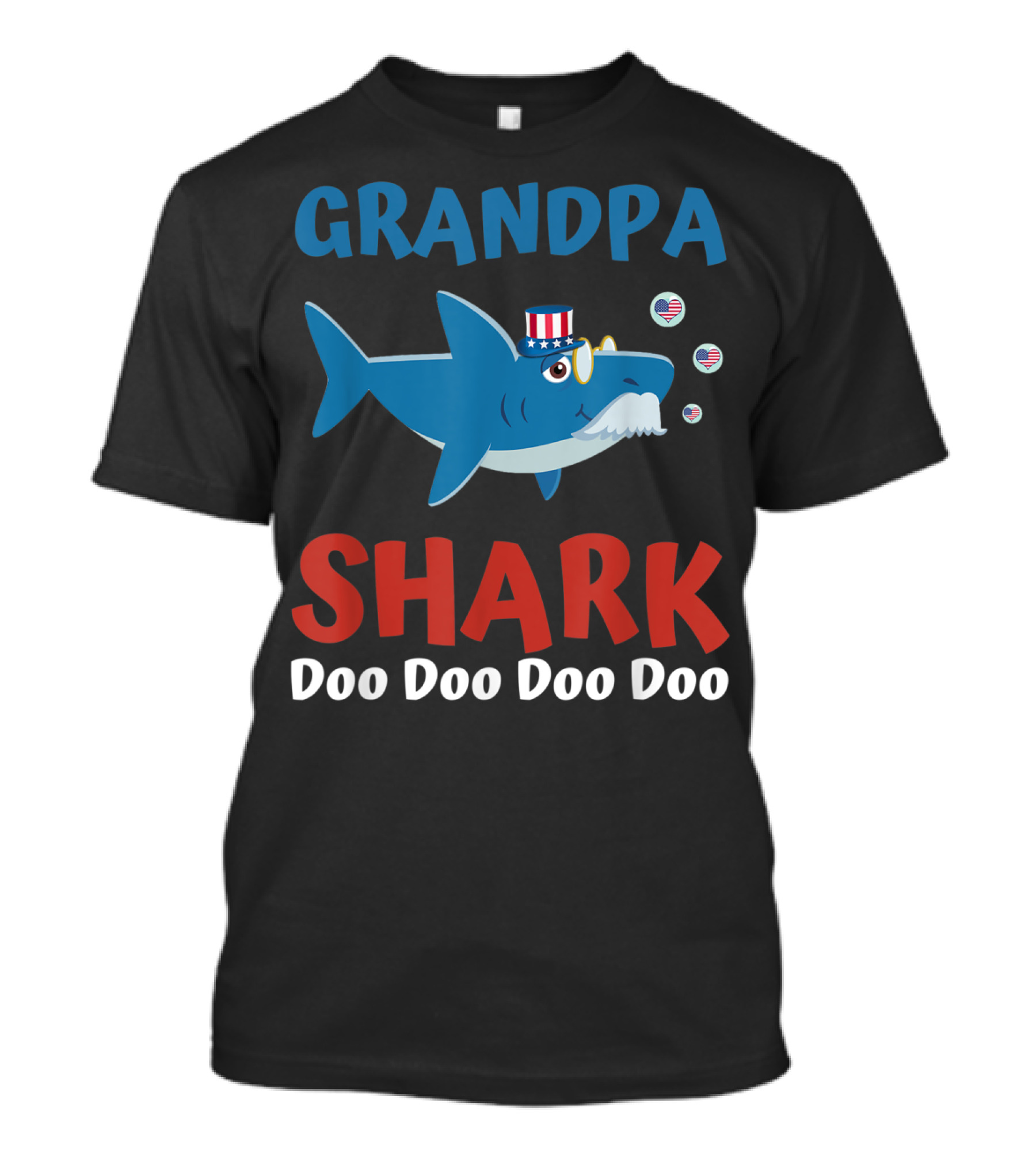Grandpa Shark Doo Doo Doo Doo Patriotic Stars Stripes Hat Bubbles T-Shirt