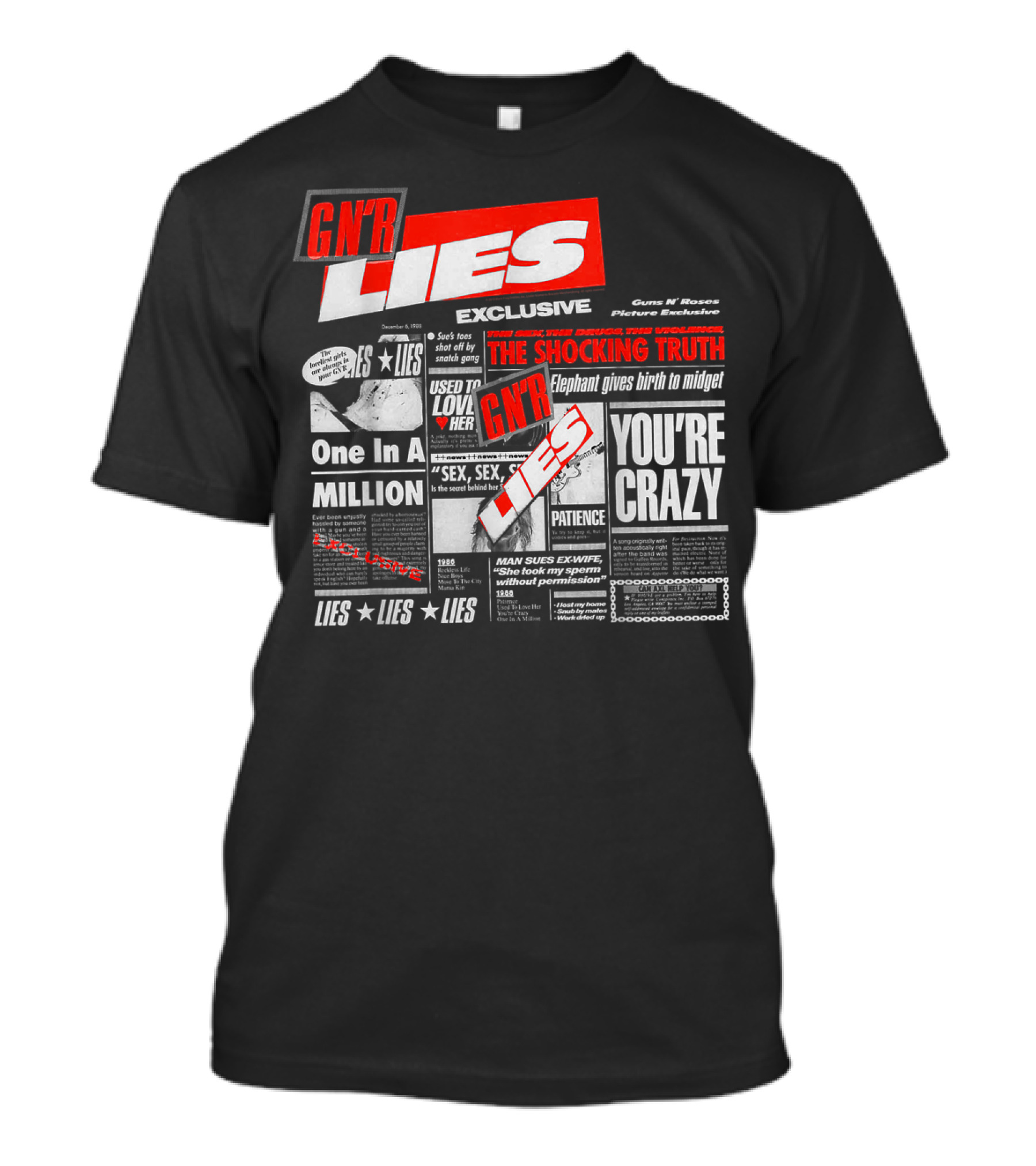 Guns N' Roses Lies Exclusive You're Crazy The Shocking Truth One In A Million Patience T-Shirt