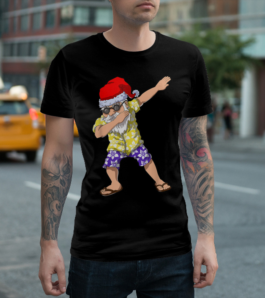 Hawaiian Dabbing Santa in Floral Shirt and Flip-Flops Christmas in July T-Shirt