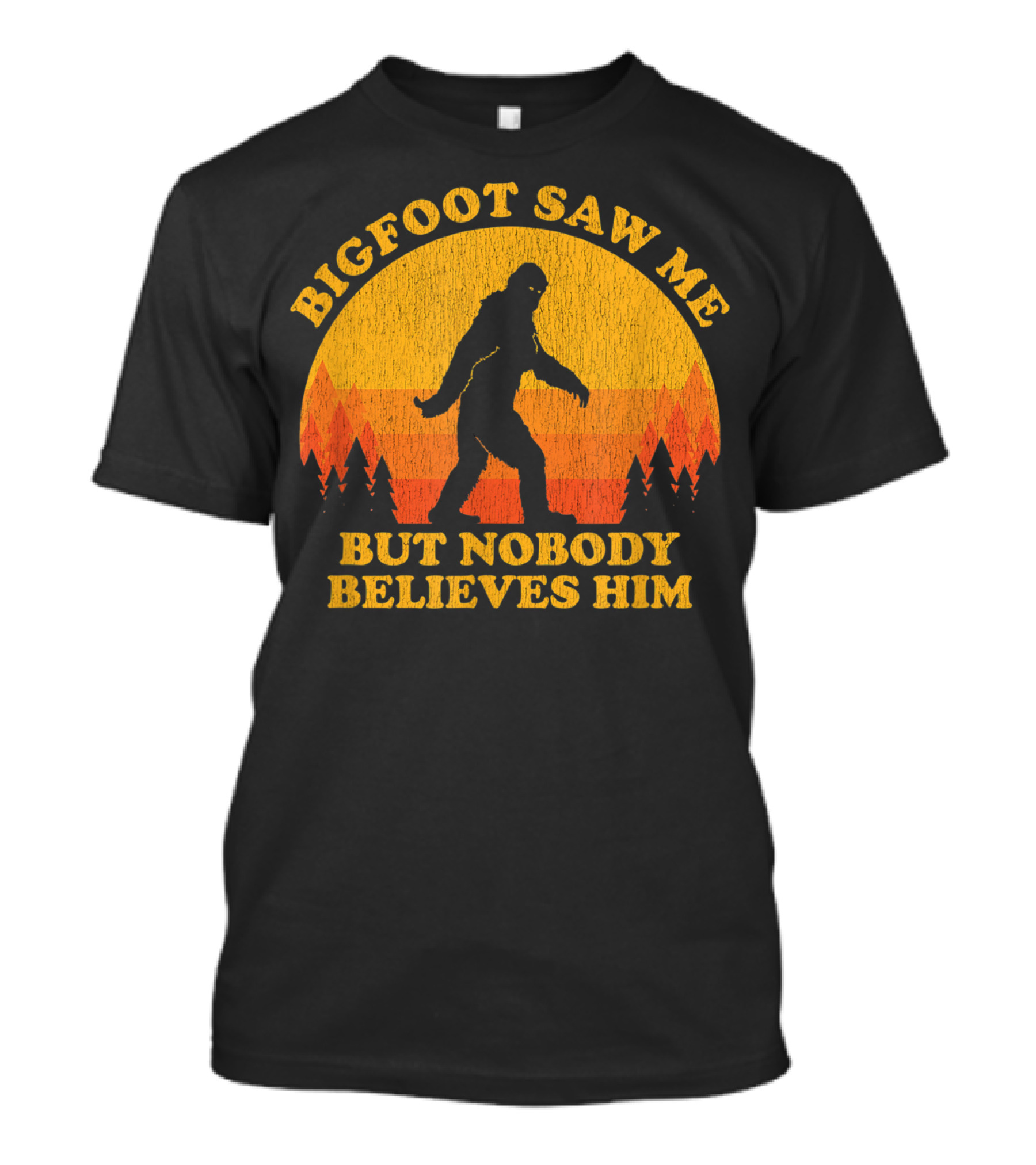 Bigfoot Saw Me But Nobody Believes Him Silhouette Trees Retro Sun Bandana T-Shirt