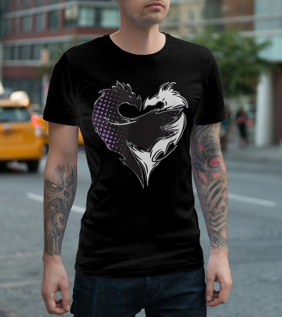 Disney Descendants 3 Mal Heart Dragons Purple Polka Dot T-Shirt