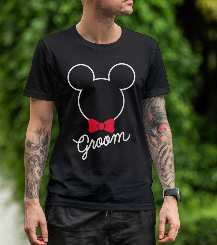 Disney Mickey Mouse Red Bowtie Groom Wedding T-Shirt