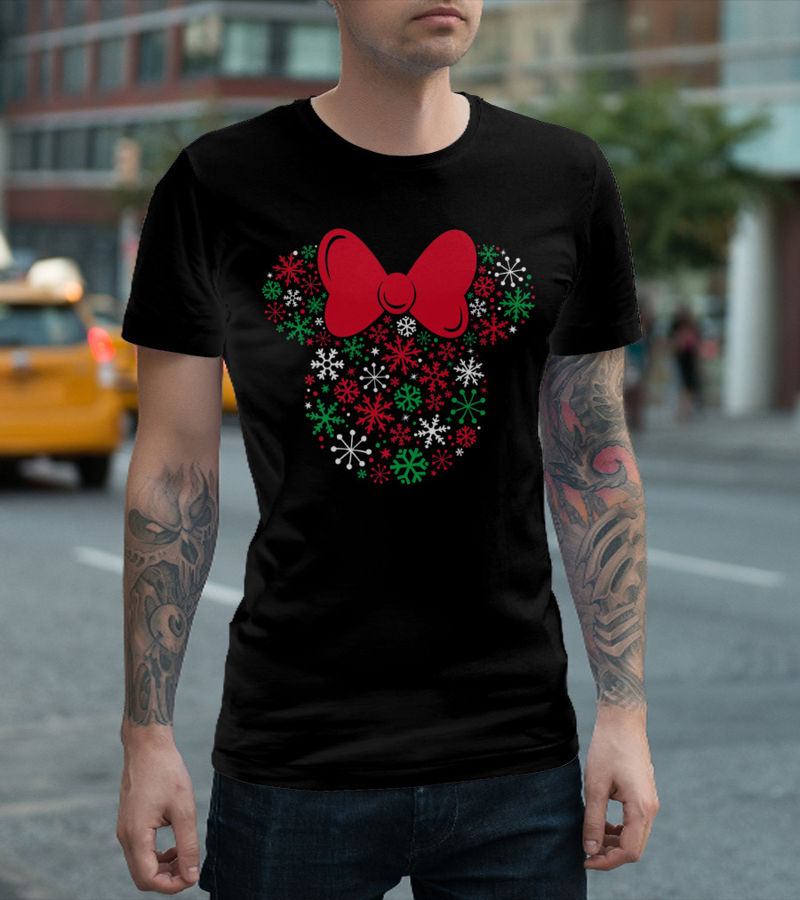 Disney Minnie Mouse Icon Red Bow Holiday Snowflakes T-Shirt