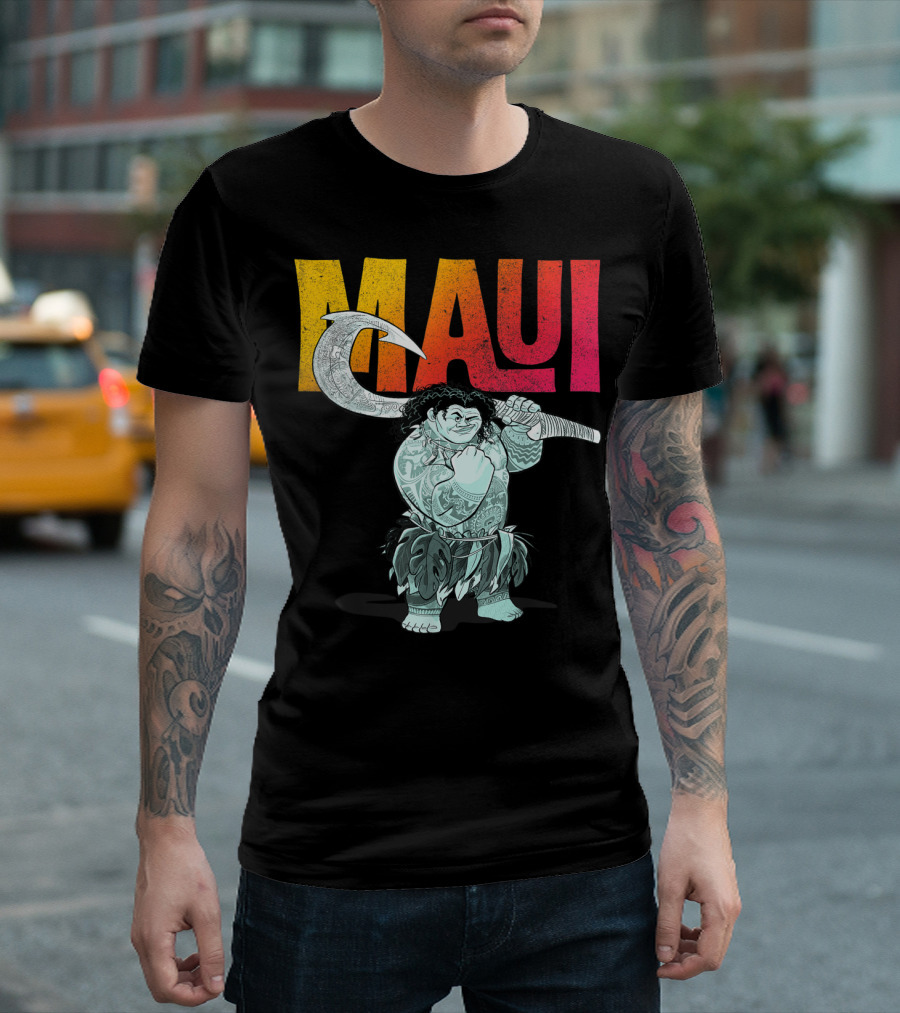 Maui Tough Pose Gradient Text Disney Moana T-Shirt