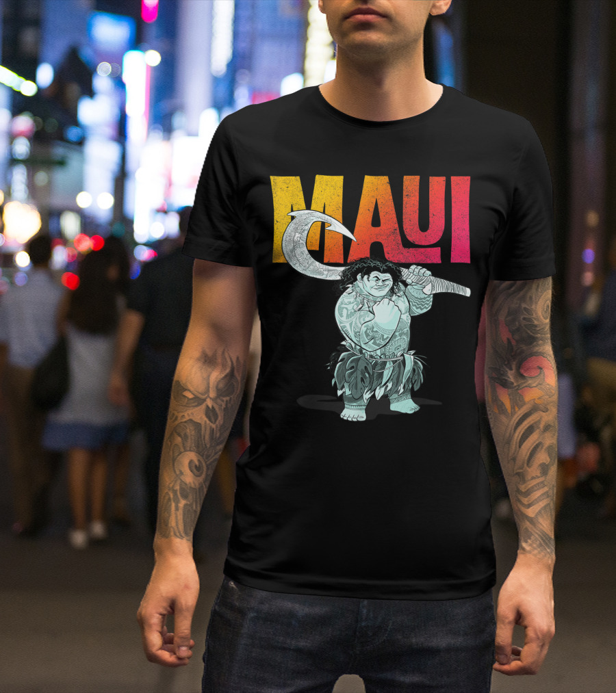 Maui Tough Pose Gradient Text Disney Moana T-Shirt