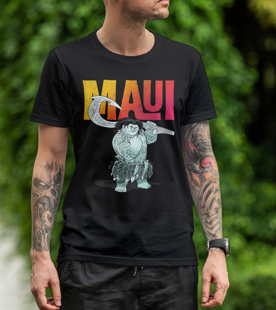 Maui Tough Pose Gradient Text Disney Moana T-Shirt