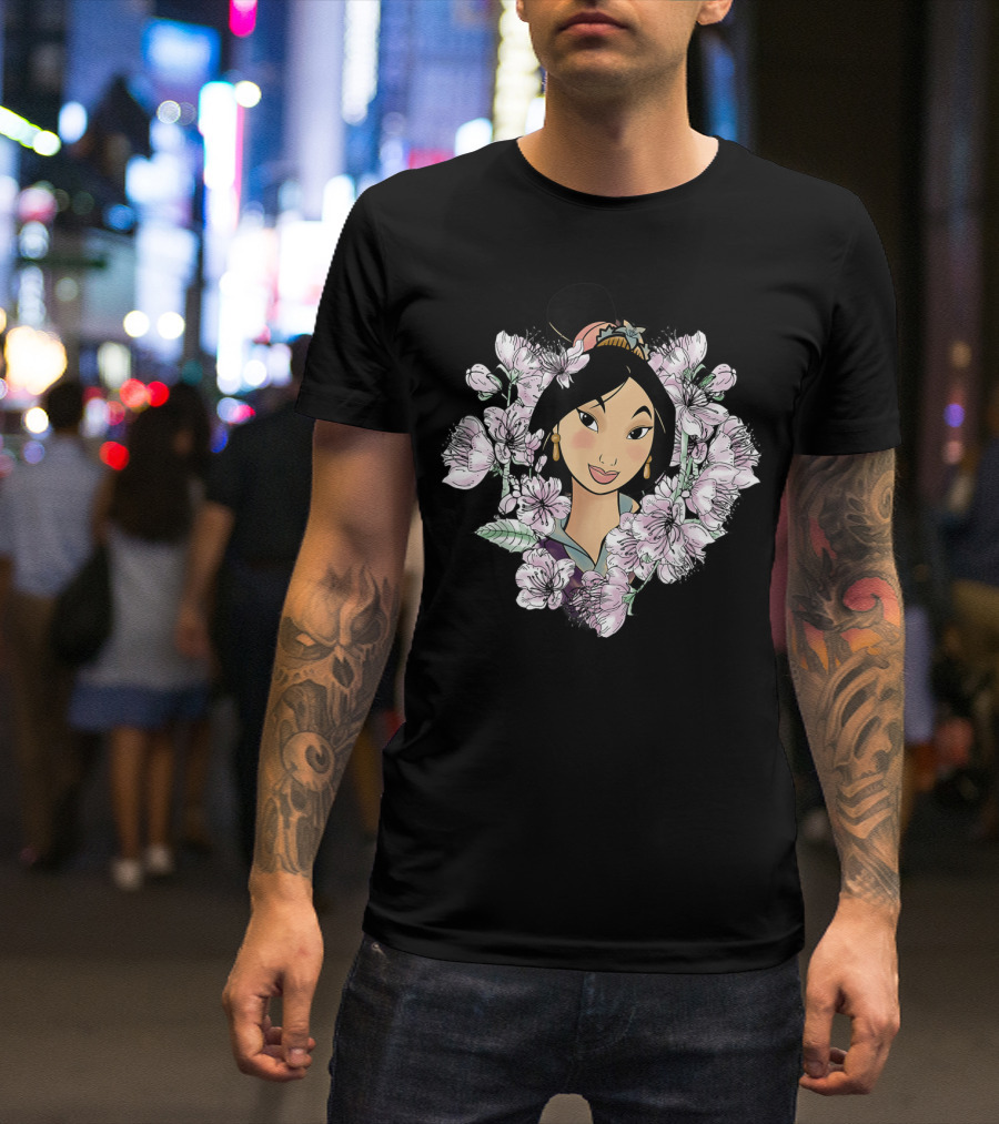 Disney Mulan Floral Portrait Surrounded By Blossoms T-Shirt