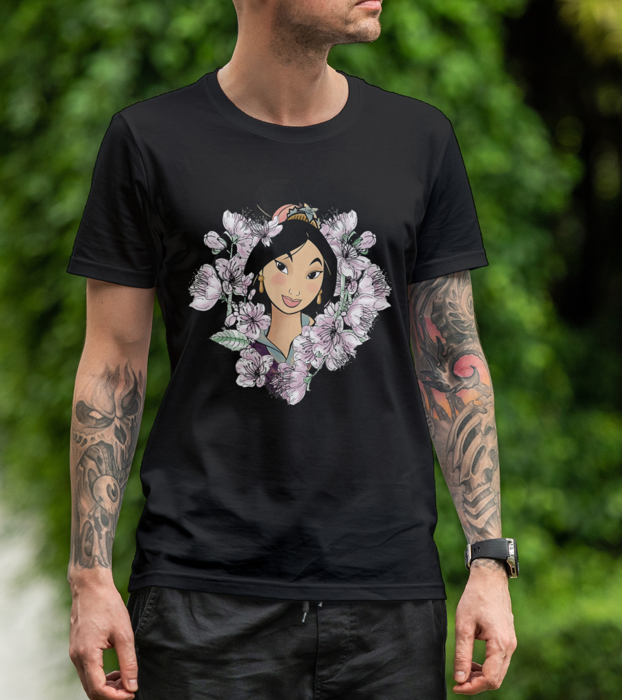 Disney Mulan Floral Portrait Surrounded By Blossoms T-Shirt