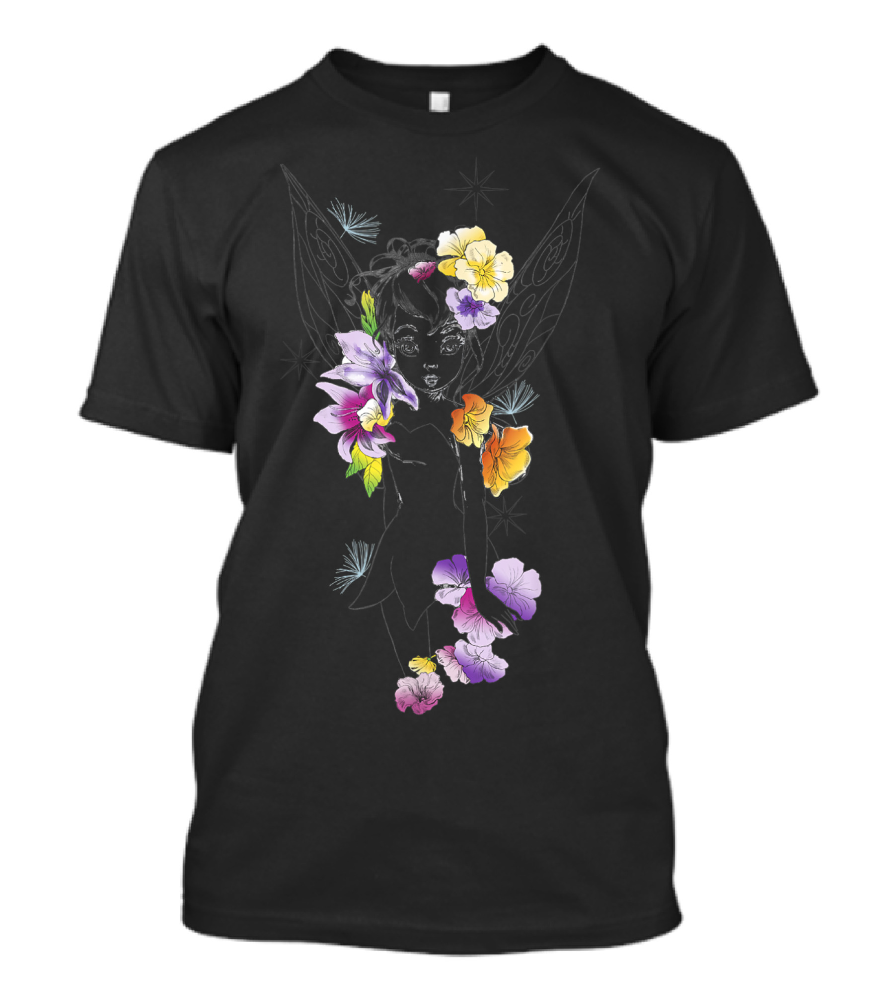 Disney Peter Pan Tinker Bell Floral Outline T-Shirt