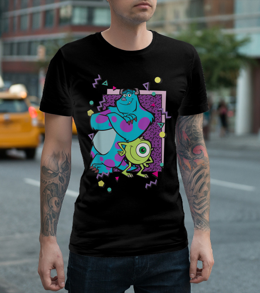 Monsters Inc Mike And Sully 90's Style Retro Geometric T-Shirt