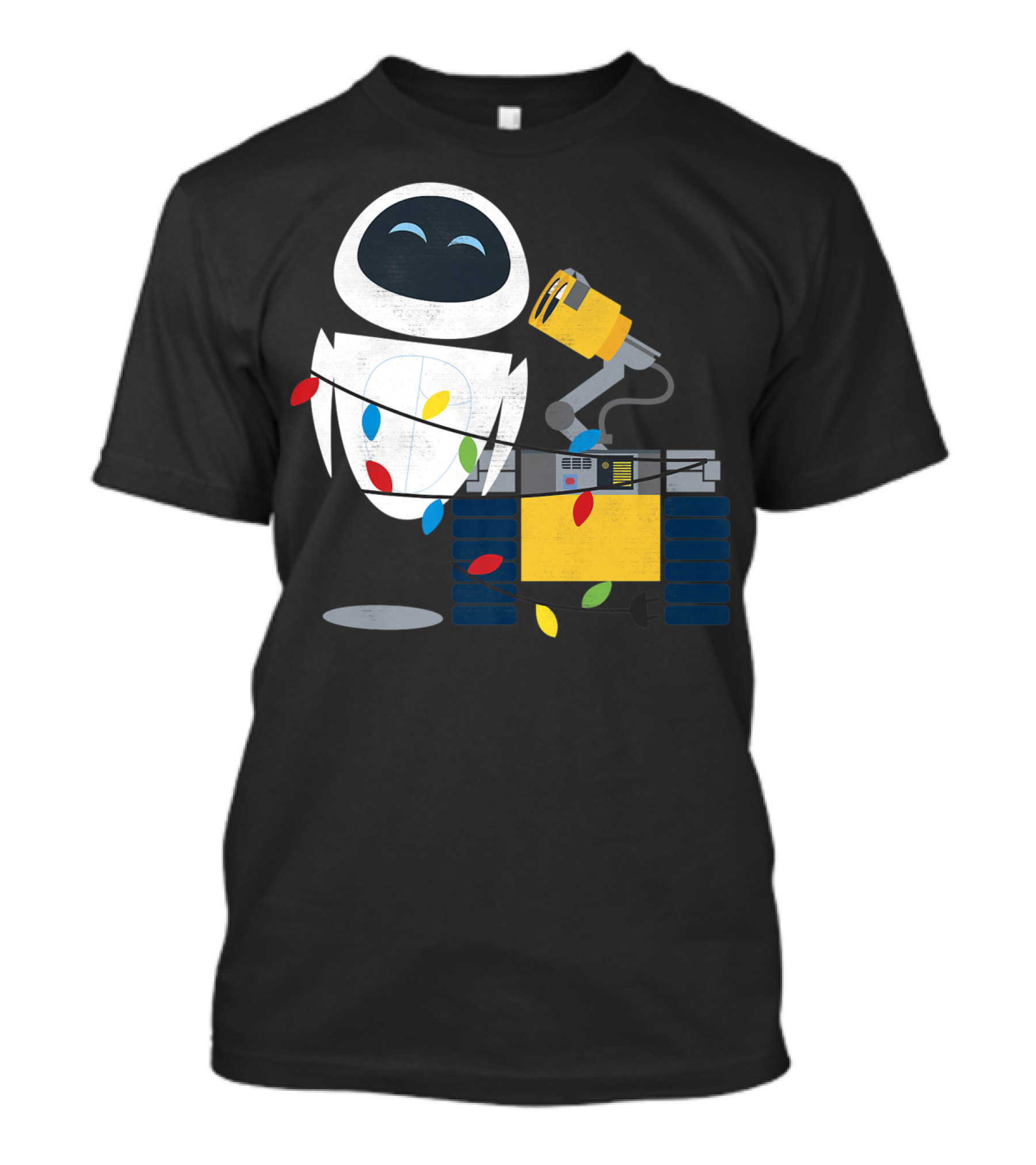 Disney Pixar Wall-E And Eve Christmas Lights Wrap Holiday Scene T-Shirt