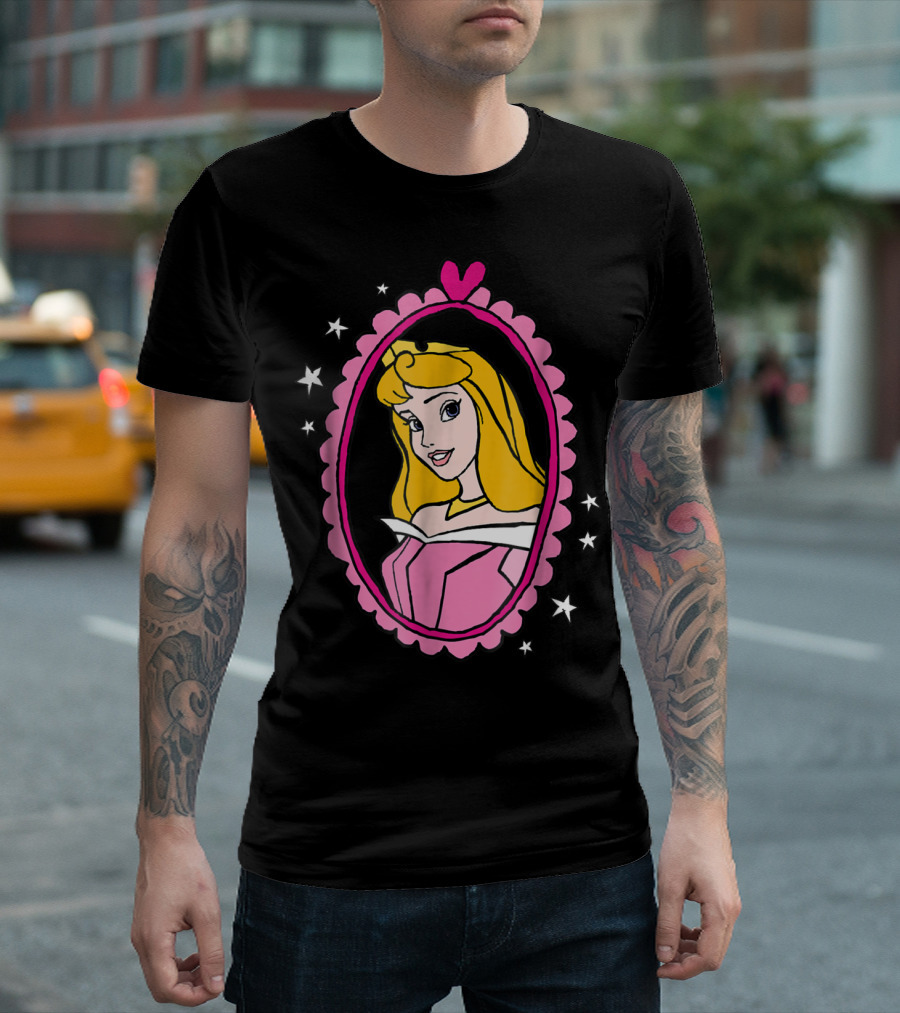 Disney Princess Sleeping Beauty Aurora Pink Heart Frame Stars T-Shirt