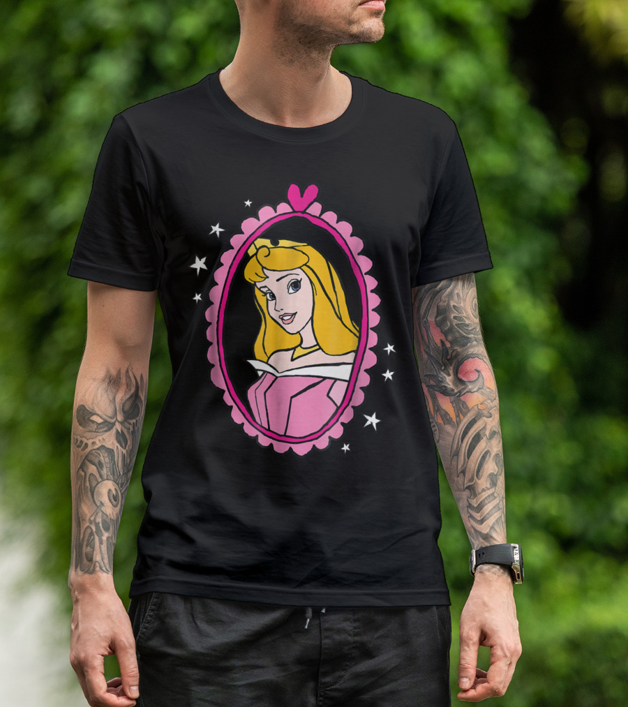 Disney Princess Sleeping Beauty Aurora Pink Heart Frame Stars T-Shirt