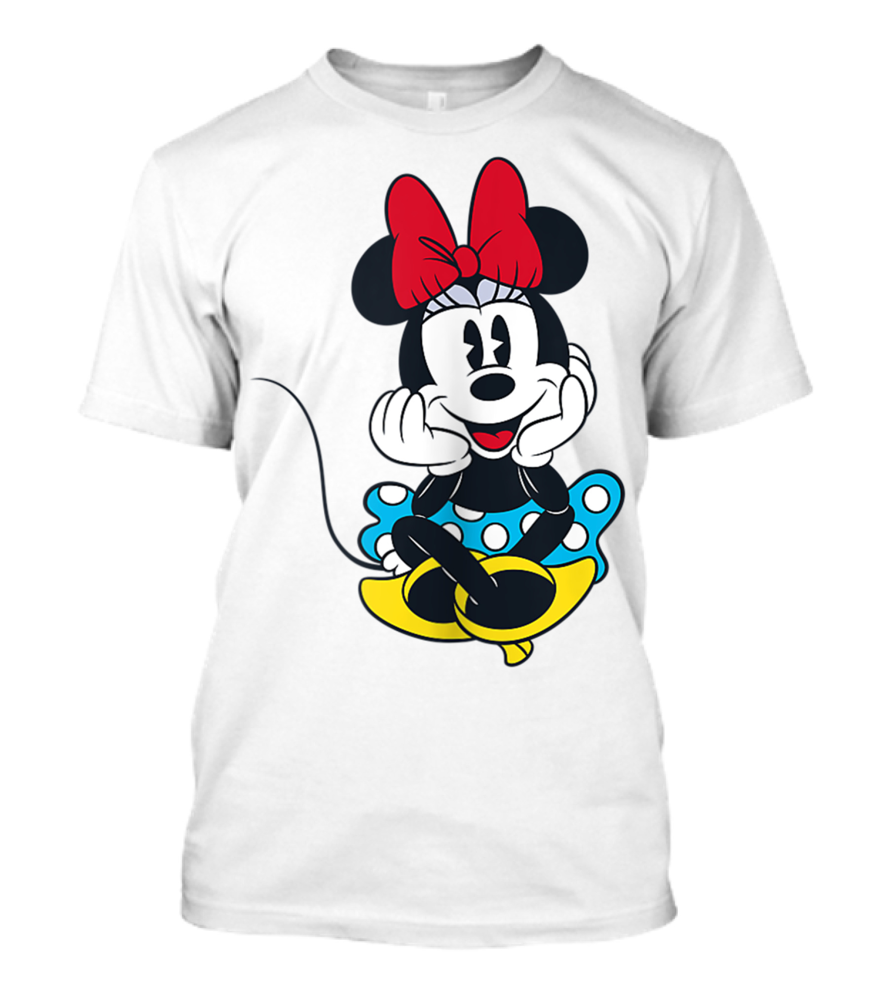 Disney Happy Minnie Mouse Blue Polka Dot Dress Red Bow T-Shirt