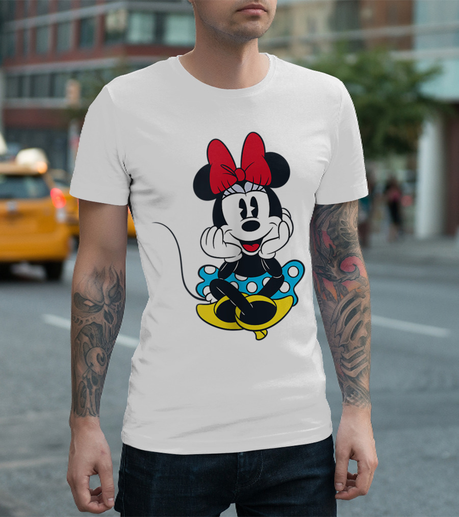 Disney Happy Minnie Mouse Blue Polka Dot Dress Red Bow T-Shirt