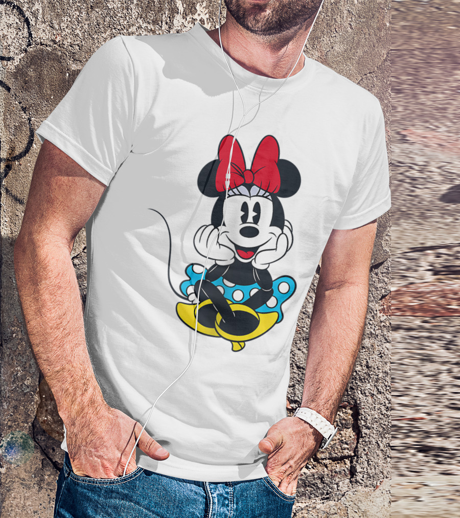 Disney Happy Minnie Mouse Blue Polka Dot Dress Red Bow T-Shirt