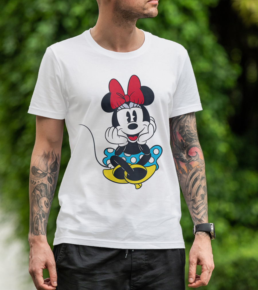 Disney Happy Minnie Mouse Blue Polka Dot Dress Red Bow T-Shirt