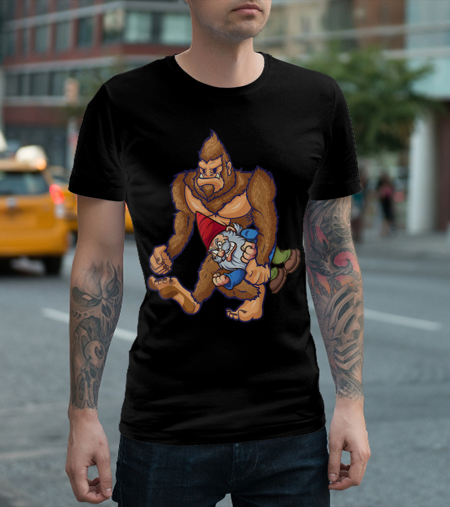 Funny Bigfoot Sasquatch Carrying Gnome Boys T-Shirt