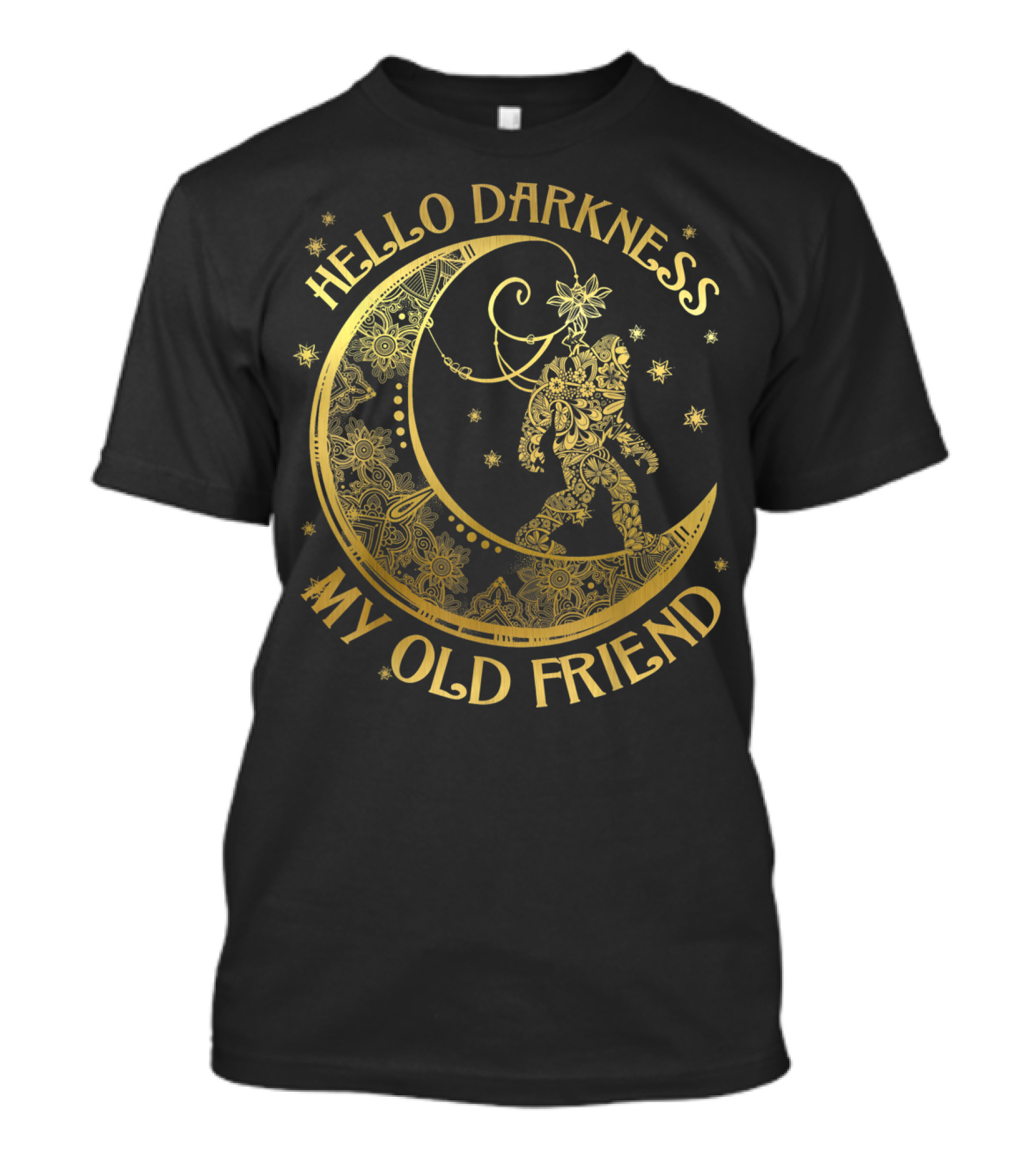 Hello Darkness My Old Friend Sasquatch On Moon Floral T-Shirt