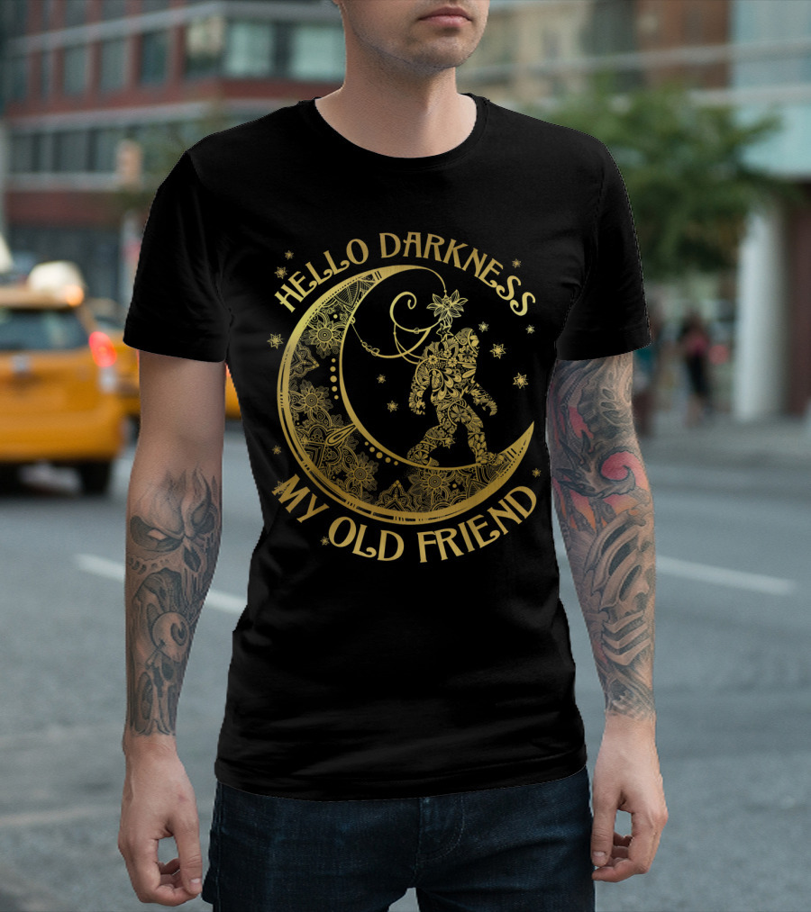 Hello Darkness My Old Friend Sasquatch On Moon Floral T-Shirt