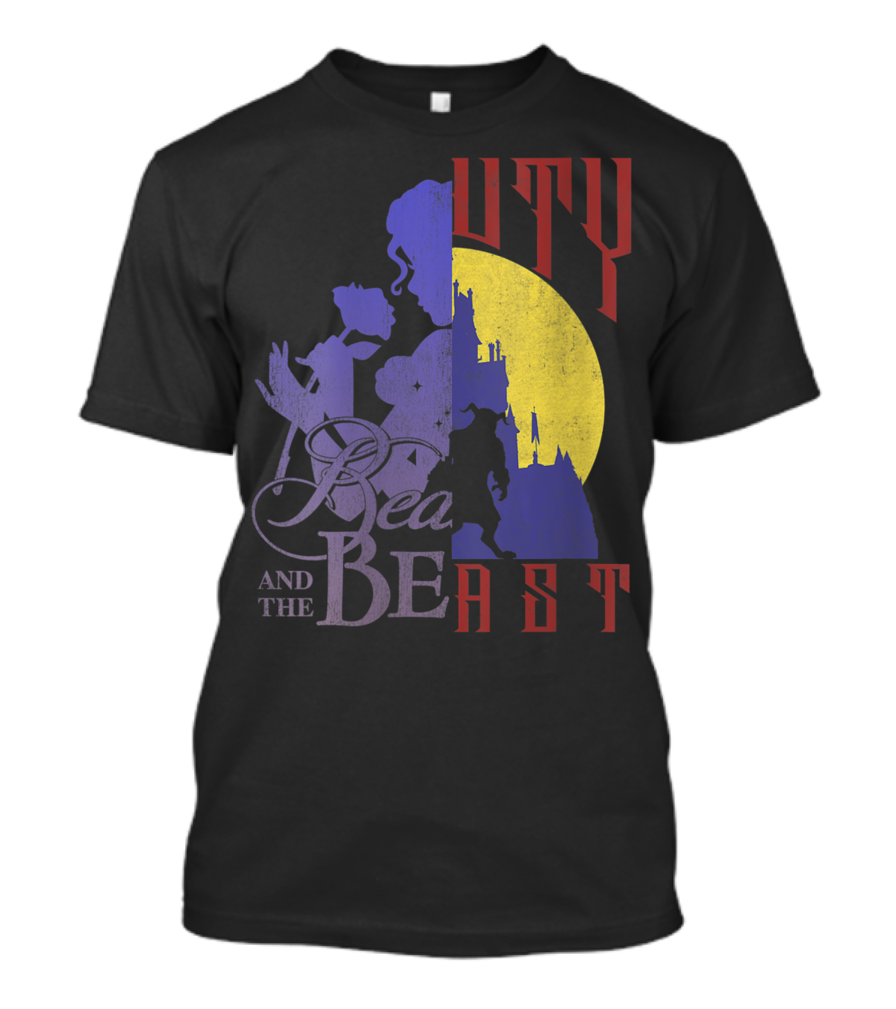 Beauty And The Beast Belle Beast Silhouette Castle Moon T-Shirt