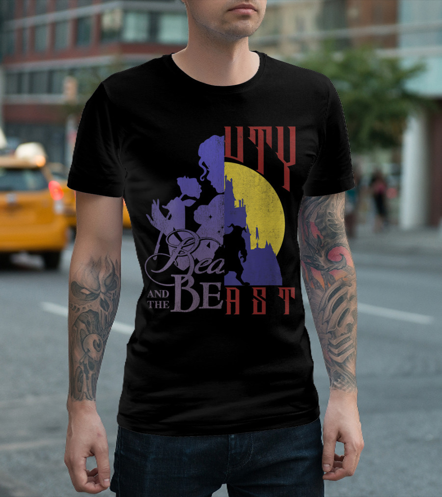 Beauty And The Beast Belle Beast Silhouette Castle Moon T-Shirt