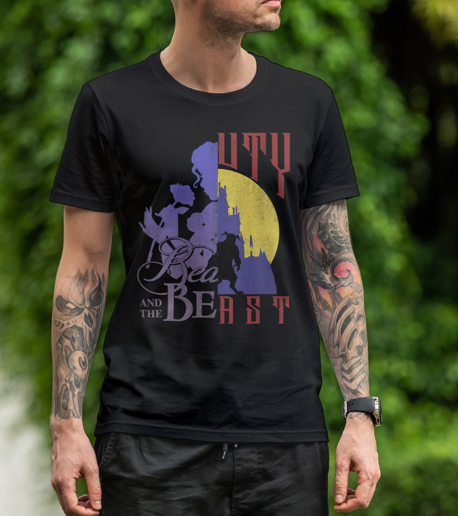 Beauty And The Beast Belle Beast Silhouette Castle Moon T-Shirt